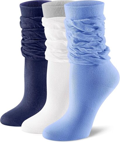 جوارب FITRELL Slouch Crew للنساء، جوارب لطيفة من القطن الناعم ذات مظهر مترهل لمنتصف الساق 3 أزواج (لا يمكن فردها) in Kuwait