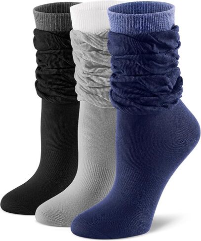 جوارب FITRELL Slouch Crew للنساء، جوارب لطيفة من القطن الناعم ذات مظهر مترهل لمنتصف الساق 3 أزواج (لا يمكن فردها) in Kuwait