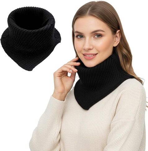 Black Knit Neck Warmer, High Collar Snood for Women's Cold Weather Protection in Saudi Arabia