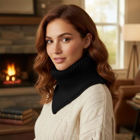 Black Knit Neck Warmer, High Collar Snood for Women's Cold Weather Protection in Saudi Arabia