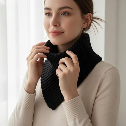 Black Knit Neck Warmer, High Collar Snood for Women's Cold Weather Protection in Saudi Arabia