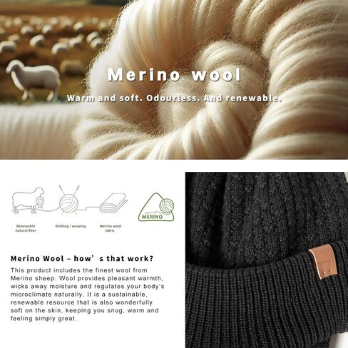 قبعة TOP-EX DryKnit™ مقاومة للماء بنسبة 80% من صوف ميرينو مع حافة - قبعة تزلج مبطنة بالصوف للطقس البارد والرؤوس الكبيرة in Kuwait