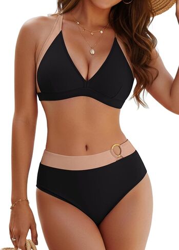 BMJL Womens Two Piece Swimsuit Color Block Triangle Bikini Sets Mid Rise Bathing Suits Cute Swimwear in Saudi Arabia