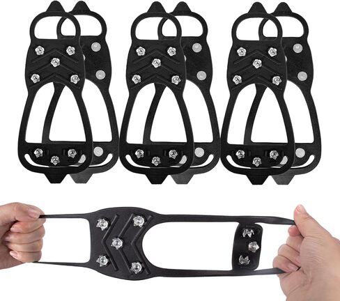 Sfee Crampons Ice Cleats للأحذية والأحذية طويلة الرقبة، مرابط الثلج، مقابض جر الثلج، الأشرطة المضادة للانزلاق للأحذية والأحذية طويلة الرقبة، أسود in Kuwait