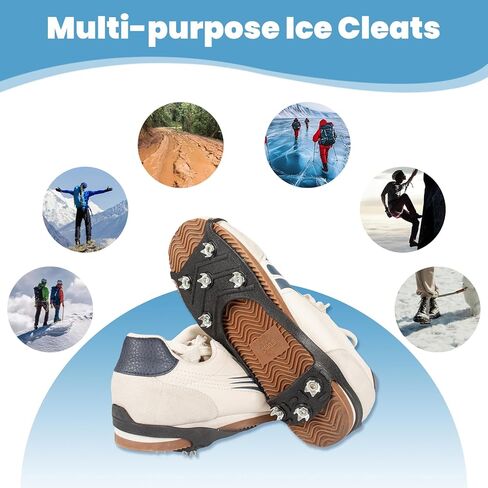 Sfee Crampons Ice Cleats للأحذية والأحذية طويلة الرقبة، مرابط الثلج، مقابض جر الثلج، الأشرطة المضادة للانزلاق للأحذية والأحذية طويلة الرقبة، أسود in Kuwait