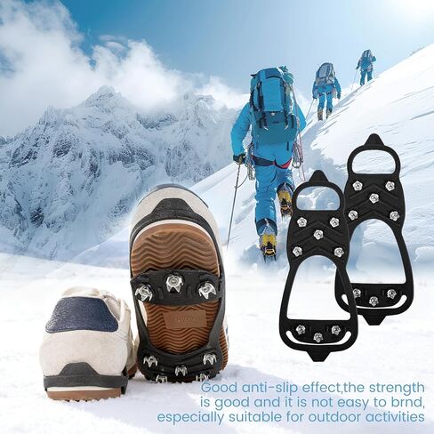 Sfee Crampons Ice Cleats للأحذية والأحذية طويلة الرقبة، مرابط الثلج، مقابض جر الثلج، الأشرطة المضادة للانزلاق للأحذية والأحذية طويلة الرقبة، أسود in Kuwait