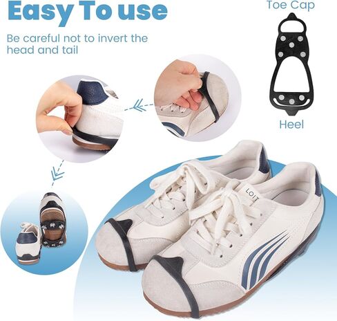 Sfee Crampons Ice Cleats للأحذية والأحذية طويلة الرقبة، مرابط الثلج، مقابض جر الثلج، الأشرطة المضادة للانزلاق للأحذية والأحذية طويلة الرقبة، أسود in Kuwait