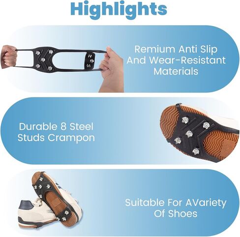 Sfee Crampons Ice Cleats للأحذية والأحذية طويلة الرقبة، مرابط الثلج، مقابض جر الثلج، الأشرطة المضادة للانزلاق للأحذية والأحذية طويلة الرقبة، أسود in Kuwait