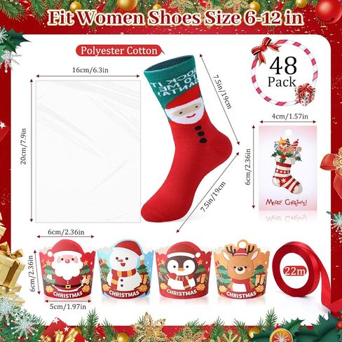 48 Sets Christmas Cupcake Socks Gifts for Women Colorful Fuzzy Fluffy Socks Stuffers Santa Claus Elk Penguin Snowman DIY Pattern Gift for Christmas Xmas Party Favor in Saudi Arabia