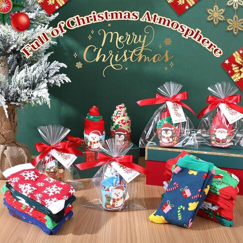 48 Sets Christmas Cupcake Socks Gifts for Women Colorful Fuzzy Fluffy Socks Stuffers Santa Claus Elk Penguin Snowman DIY Pattern Gift for Christmas Xmas Party Favor in Saudi Arabia