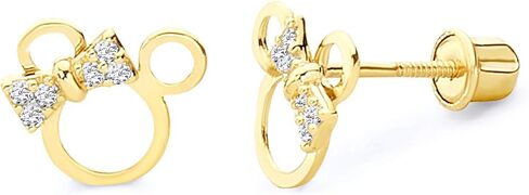 Wellingsale 14K الذهب الأصفر المصقول أقراط الماوس مع المسمار الخلفي in Saudi Arabia