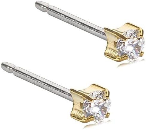Blomdahl | Hypoallergenic | Golden Titanium Prong Set CZ Stud Earrings | Best Choice For Sensitive Ears in Saudi Arabia