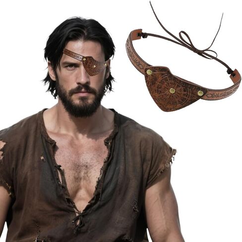 Pirate Leather Eye Patch Adjustable Eyepatch for Right/Left Eye Vintage Eye Cover Eye Mask Halloween Costume in Saudi Arabia