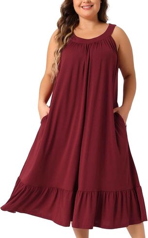 Agnes Orinda Plus Size Women's Nightgown Tank Sleeveless Sleepwear Wide Strap Chemise Pleated Nightdress with Pockets in Saudi Arabia