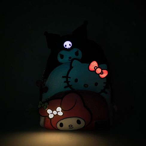 Loungefly Sanrio Kuromi, My Melody, and Hello Kitty Glow In The Dark Triple Pocket Womens Backpack in Saudi Arabia