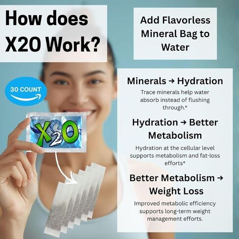 X2O Flavorless Drop-In Mineral Bags for Alkaline & Hydrogen Water – 30 Count | Alkalize Filtered Water | Add 70+ Ionic Trace Minerals for Cellular Hydration, Balanced pH, and Electrolytes in Saudi Arabia
