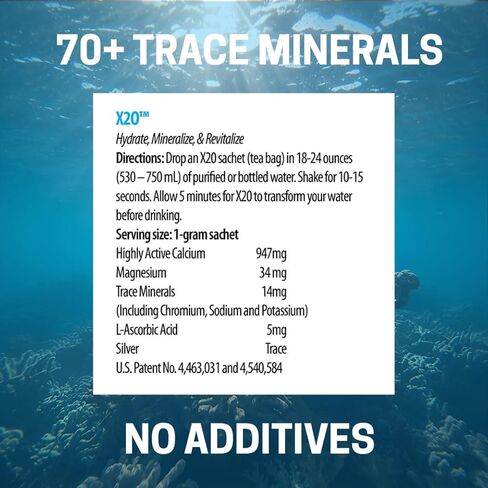 X2O Flavorless Drop-In Mineral Bags for Alkaline & Hydrogen Water – 30 Count | Alkalize Filtered Water | Add 70+ Ionic Trace Minerals for Cellular Hydration, Balanced pH, and Electrolytes in Saudi Arabia