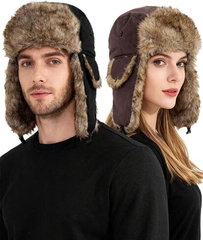 Trapper Hat for Man Women Warm Windproof Waterproof Russian Ushanka Hat Faux Fur Snow Ski Cap with Ear Flap in Saudi Arabia