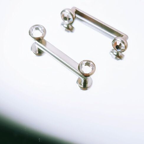 Surface Piercing Barbell 12mm Bar Titanium F136, Silver, 14 Gauge, Clear Crystal Ends, 2 Pack in Saudi Arabia