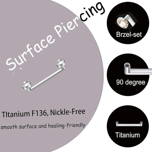 Surface Piercing Barbell 12mm Bar Titanium F136, Silver, 14 Gauge, Clear Crystal Ends, 2 Pack in Saudi Arabia