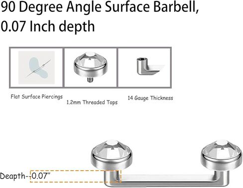 Surface Piercing Barbell 12mm Bar Titanium F136, Silver, 14 Gauge, Clear Crystal Ends, 2 Pack in Saudi Arabia