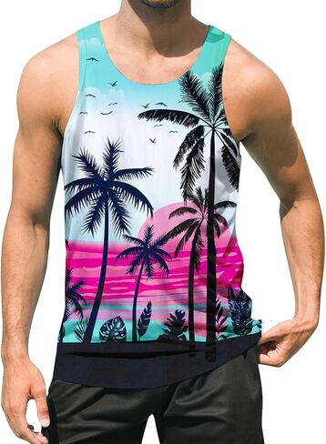 uideazone Mens Beach Tank Top Summer Sleeveless Shirt Graphic Quick Dry Gym Workout Tank Top in Kuwait