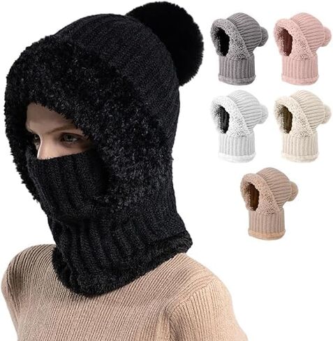 3 in 1 Beanie Hat for Women, Upgrade 3 in 1 Beanie Hat with Scarf and Mask, Fall Winter Warm Knitted Ski Scarf and Mask Set in Saudi Arabia