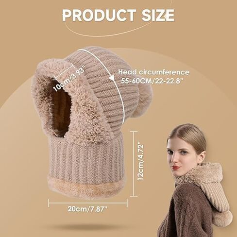 3 in 1 Beanie Hat for Women, Upgrade 3 in 1 Beanie Hat with Scarf and Mask, Fall Winter Warm Knitted Ski Scarf and Mask Set in Saudi Arabia
