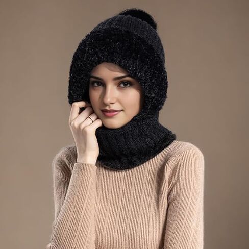 3 in 1 Beanie Hat for Women, Upgrade 3 in 1 Beanie Hat with Scarf and Mask, Fall Winter Warm Knitted Ski Scarf and Mask Set in Saudi Arabia