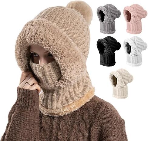 3 in 1 Beanie Hat for Women, Upgrade 3 in 1 Beanie Hat with Scarf and Mask, Fall Winter Warm Knitted Ski Scarf and Mask Set in Saudi Arabia