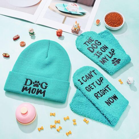 2 Pcs Dog Mom Gifts for Women Dog Mon Beanie Winter Hat Funny Socks Christmas Stocking Stuffers for Puppy Lovers Lap Green in Saudi Arabia