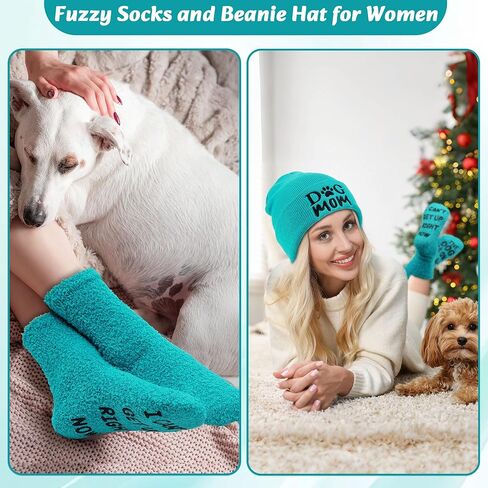 2 Pcs Dog Mom Gifts for Women Dog Mon Beanie Winter Hat Funny Socks Christmas Stocking Stuffers for Puppy Lovers Lap Green in Saudi Arabia