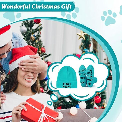 2 Pcs Dog Mom Gifts for Women Dog Mon Beanie Winter Hat Funny Socks Christmas Stocking Stuffers for Puppy Lovers Lap Green in Saudi Arabia