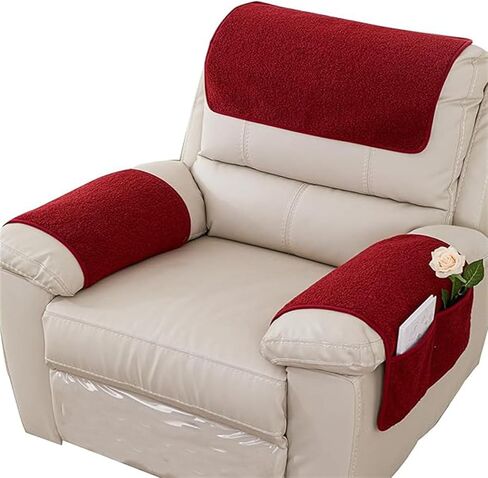 غطاء مسند ذراع مع مسند للرأس، واقي مسند ذراع الكرسي من الصوف مع جيبين للتخزين، غطاء أثاث كرسي بذراعين غير قابل للانزلاق للحيوانات الأليفة (بيج، مقعد واحد 3 قطع) in Kuwait