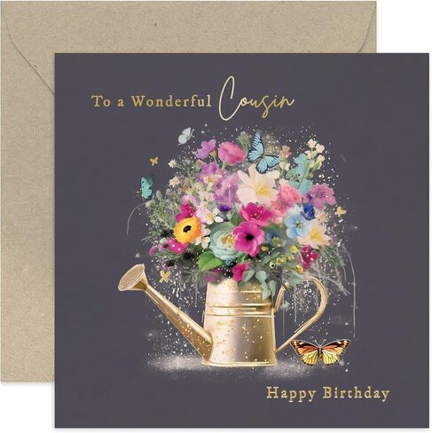 Old English Co. Female Happy Birthday Card for Daughter-in-Law - Special Watering Can Birthday Card - Gold Foil Butterflies and Colourful Flowers - Birthday Gift for Her - Women Cards, (GC3688) in Kuwait
