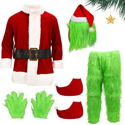 Adults Green Monster Costume Men Women Funny Outfit with Mask Belt Gloves Shoe Covers Christmas Cosplay Props in Saudi Arabia