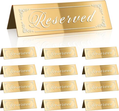 12PCS Reserved Table Signs, Rose Gold Reserved Signs for Wedding, Acrylic Double-side Reserved Seating Signs, Mirrored Guest Reservation Table Tent Sign for Birthday Party, Event, Restaurant in Saudi Arabia