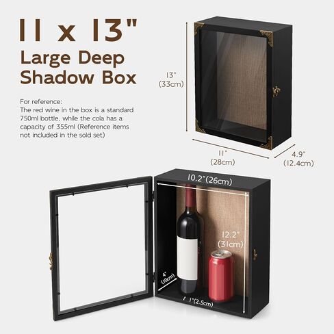 صندوق الظل العميق، حافظات عرض صناديق الظل مقاس 11 × 13 بوصة، إطار صندوق ظلال كبير، حافظات عرض داخلية عميقة مقاس 4 بوصات، صناديق ذاكرة خشبية سوداء لباقات الزفاف، تذكارات in Kuwait