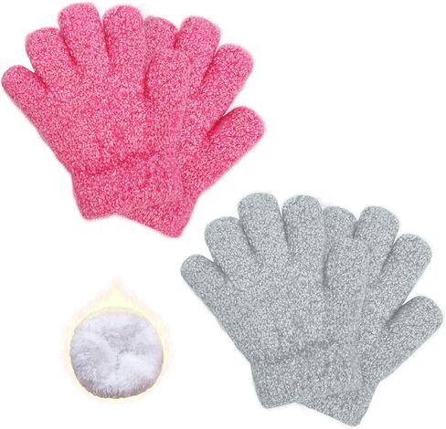 Burlike 2 Pairs Kids Winter Gloves Warm Fleece Knitted Full Finger Thick Gloves Cold Weather Gift for Boys Girls 3-7 Years in Saudi Arabia