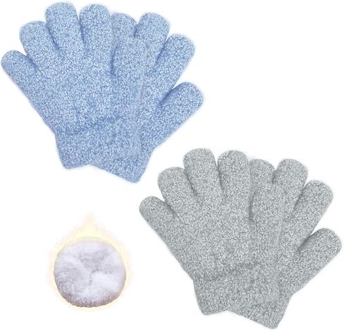 Burlike 2 Pairs Kids Winter Gloves Warm Fleece Knitted Full Finger Thick Gloves Cold Weather Gift for Boys Girls 3-7 Years in Saudi Arabia