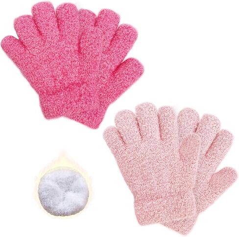 Burlike 2 Pairs Kids Winter Gloves Warm Fleece Knitted Full Finger Thick Gloves Cold Weather Gift for Boys Girls 3-7 Years in Saudi Arabia
