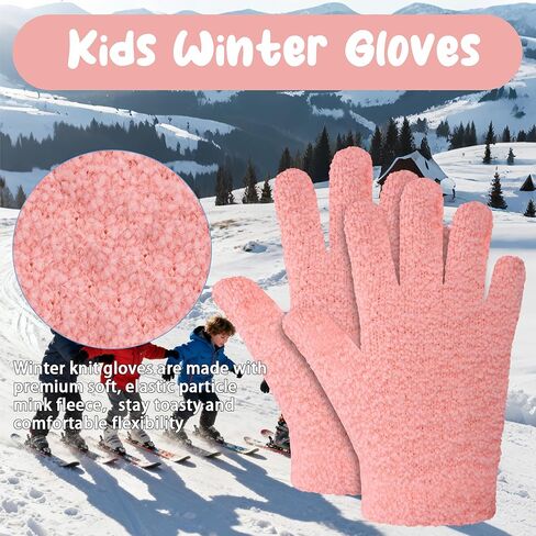 Kids Winter Gloves for Boys Girls 1-15 Years 3 Pairs Warm Particle Mink Knit Toddler Teen Gloves for Cold Weather in Saudi Arabia