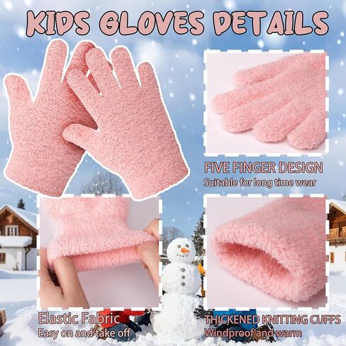 Kids Winter Gloves for Boys Girls 1-15 Years 3 Pairs Warm Particle Mink Knit Toddler Teen Gloves for Cold Weather in Saudi Arabia