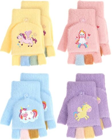 4 Pairs Kids Fingerless Gloves Winter Mittens Convertible Flip Gloves Half Finger for Toddler Girls Boys 3-8 Years in Saudi Arabia
