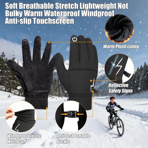 Kids Winter Gloves for Girls Boys Thermal Touchscreen Anti-Slip Reflective Gloves with Velvet Lining for 3-16 Years in Saudi Arabia