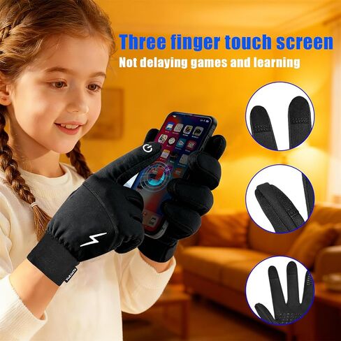 Kids Winter Gloves for Girls Boys Thermal Touchscreen Anti-Slip Reflective Gloves with Velvet Lining for 3-16 Years in Saudi Arabia