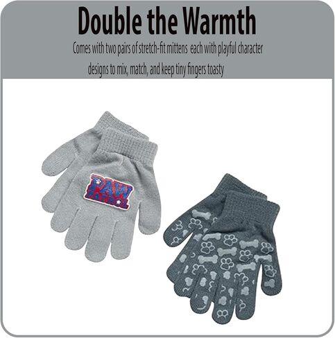 Nicklelodeon Paw Patrol Boy's Winter Hat and 2 Pair of Gloves or Mittens Set (Toddler/Little Boys) Size Age 4-7, Paw Patrol Grey Glove with Handwarmers in Saudi Arabia