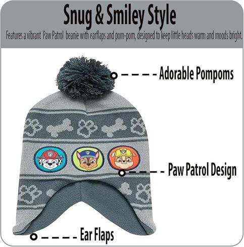 Nicklelodeon Paw Patrol Boy's Winter Hat and 2 Pair of Gloves or Mittens Set (Toddler/Little Boys) Size Age 4-7, Paw Patrol Grey Glove with Handwarmers in Saudi Arabia
