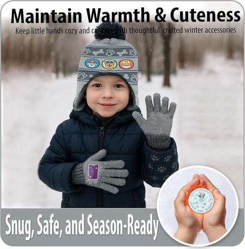 Nicklelodeon Paw Patrol Boy's Winter Hat and 2 Pair of Gloves or Mittens Set (Toddler/Little Boys) Size Age 4-7, Paw Patrol Grey Glove with Handwarmers in Saudi Arabia