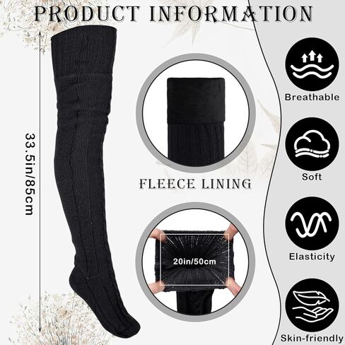 Suhine Women Fleece Lined Thigh High Sock over Knee Cable Knit Boot Sock Extra Long Winter Warm Thermal Stocking Leg Warmer in Kuwait